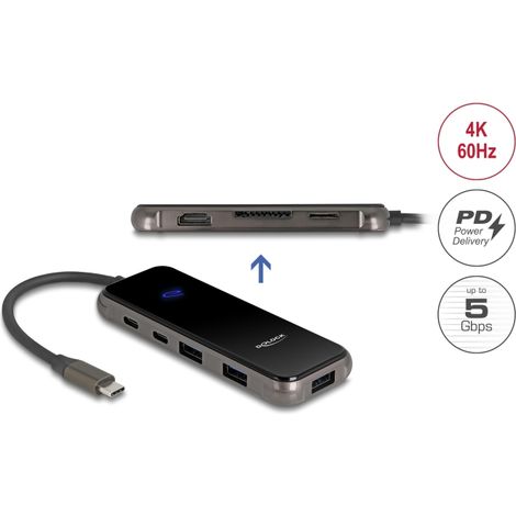 USB Type-C™ Dockingstation 4K - HDMI / USB Hub / SD - Micro SD Slot / PD 3.0 85 W Oberfläche aus gehärtetem Glas