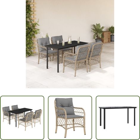 Gartenessgruppe - 5-tlg. Garten-Essgruppe mit Kissen Beigemischung Poly Rattan (1/5)