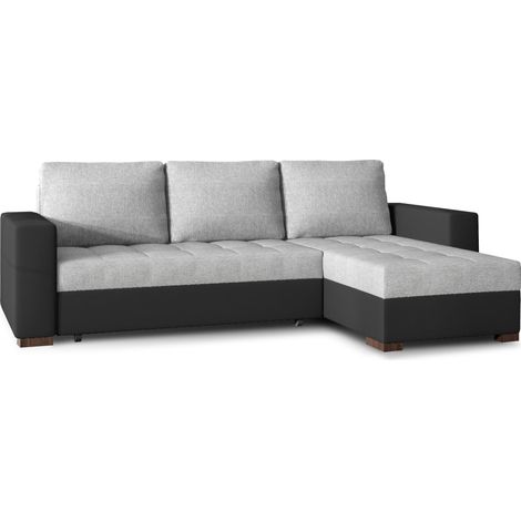 Canapé d'angle convertible et réversible tissu gris clair et simili cuir noir Zelly 237cm (1/5)