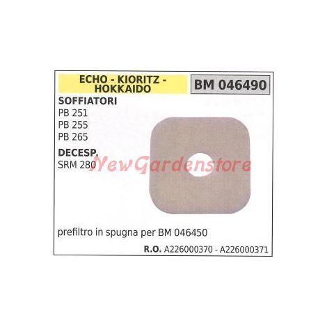 Prefiltro aria in spugna ECHO soffiatore PB 251 255 decespugliatore SRM 280 046490