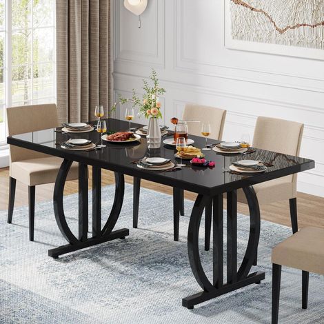 Esstisch rechteckig 160x80 cm für 4-6 Personen, schwarz, Metallrahmen (1/5)