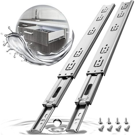 Glissiere de Tiroir Silencieuses, Acier Inoxydable, 45kg Capacité de Charge Avec Roulement à Billes 12"(300 mm) Extension Complète,montage latéral 1 paire Argenté (1/5)