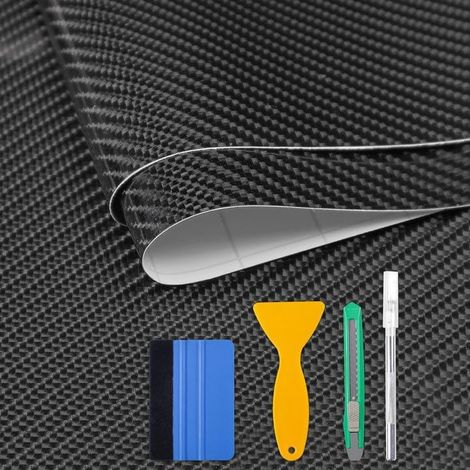 Film de Carbone Autocollant en en Vinyle, Protection de Voiture, Protection de qualité supérieure pour Voiture, Motos, Souris, Casques de Moto, manettes de (6D Noir avec Outils, 150X30CM) (1/5)