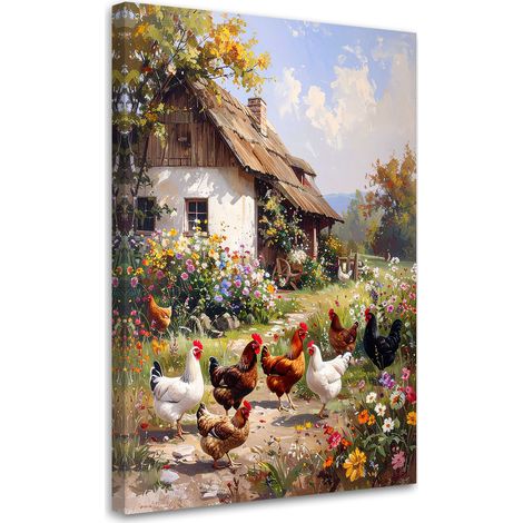 Stampe su Tela Paesaggio rurale galline animali natura 20x30 (1/5)