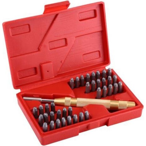 Kit de 38 poinçons automatiques pour marquage de lettres et de chiffres en métal, idéal pour le plastique et le cuir.