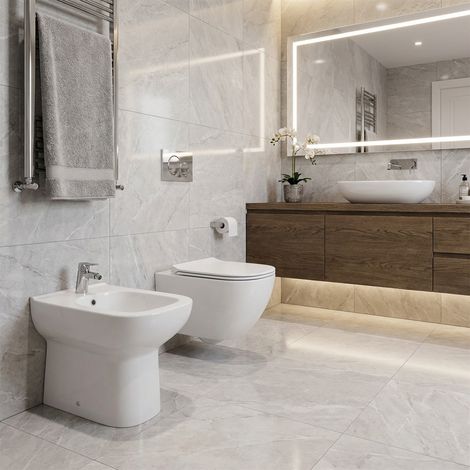 Bidet filo muro in ceramica bianco serie Origin  Rak Ceramics