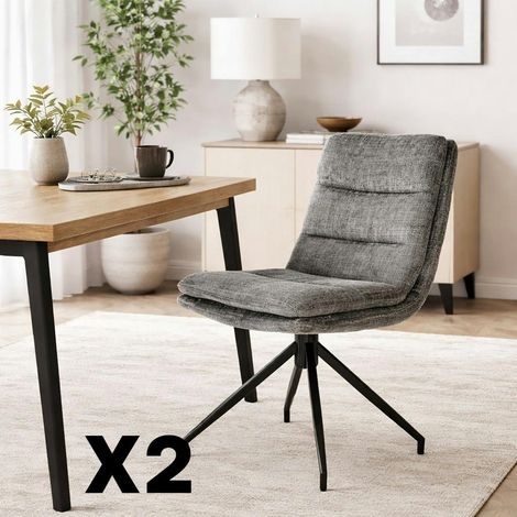 Chaise pivotante grise en tissu doux texturé (x2) PALERME (1/5)