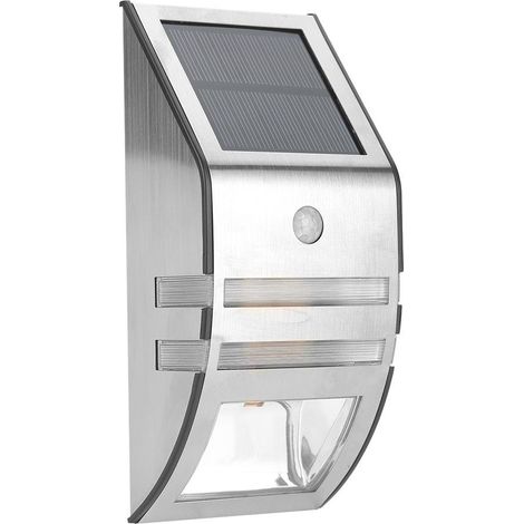 Lampada solare con sensore di movimento PIR – 2 LED – acciaio inox – argento+bianco – patio, scale, vialetto
