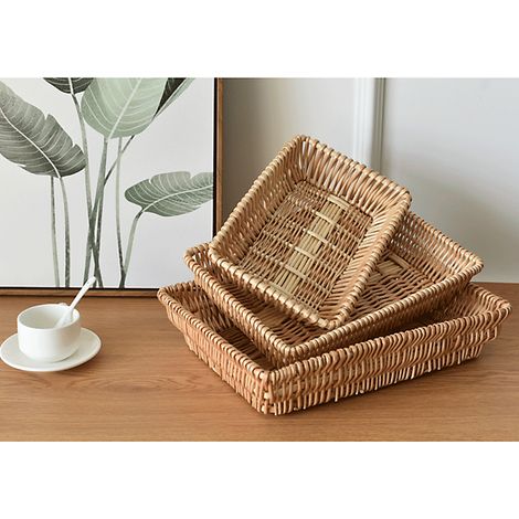 Panier de rangement en rotin, panier tressé pour fruits et en-cas, panier à pain tressé empilable (1/5)