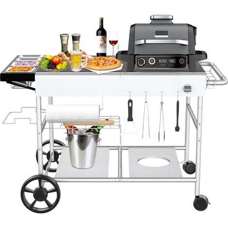 Table de four à pizza 128 x 64 cm station de rangement à pizza, support mobile barbecue d'extérieur, GF30048 (1/5)