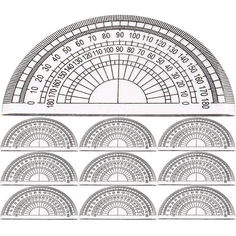 Set mit 10 Kunststoff-Winkelmessern für Mathematik, Winkelmessgeräte, 180-Grad-Winkelmesser für Schüler – 10 x 5,5 cm (1/3)