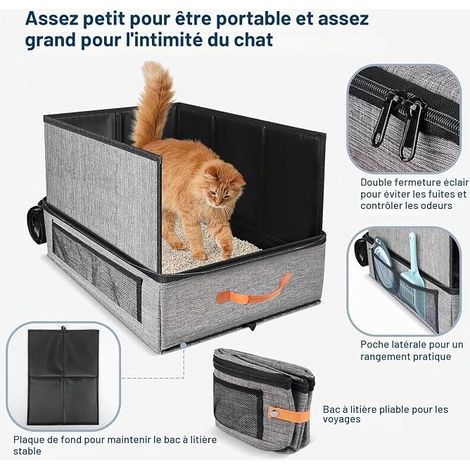 Bac a Litiere de Voyage pour Chat avec Couvercle, Bac à Litière pour Chat Pliable, Portable pour Chats 50 x 40 x 13 cm, Camping, à La Voiture, à L'intérieur et à L'extérieur (1/4)