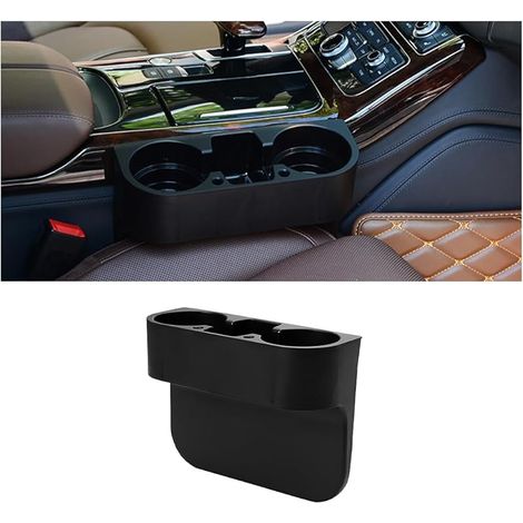 Porte-gobelet en cuir de voiture – Boîte de rangement universelle, amovible et lavable, console centrale porte-gobelet (noir) (1/5)