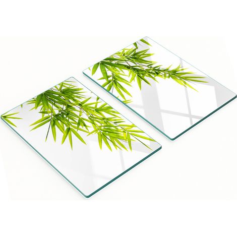 Planches à découper et à servir décoratives en verre, motif feuilles de bambou, 2 x 40 x 52 cm (1/5)