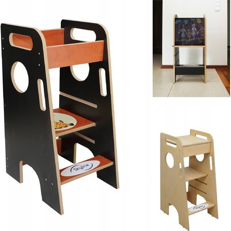 Ayudante de cocina para niños 2 en 1, mesa y silla, color negro PL (1/5)