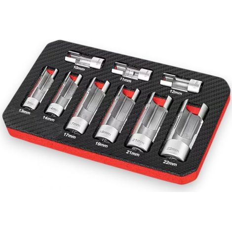 Kit 9 Chiavi a Bussola per iniettori Diesel da 10-22mm Attacco 1/4" 3/8" 1/2"