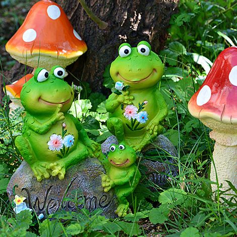 Lot de 2 adorables grenouilles miniatures artificielles, modèle animal, ornement pour la décoration de jardin. (1/5)