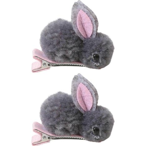 paire de pinces à cheveux lapin en peluche d'hiver, couleurs vives, forme créative, adorables et mignonnes-Grey (1/5)