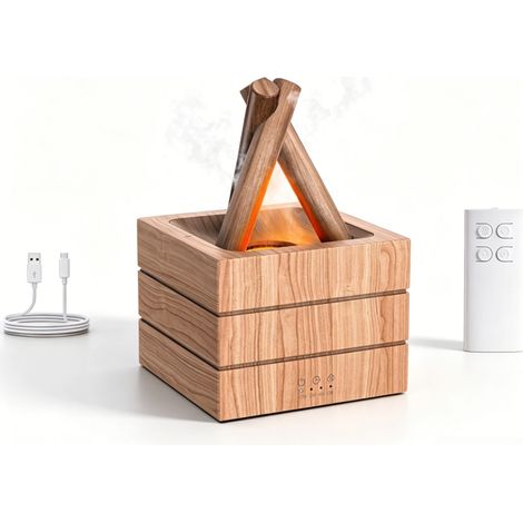 Humidificateur,diffuseur d'arômes pour la maison,diffuseur d'huiles essentielles,effet flamme simulée,280 ml,éclairage 7 couleurs,13,6 x 13,6 x 20 cm