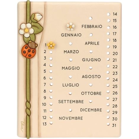THUN Calendario da muro, Ceramica tappini in silicone, gancio in plastica, nastro biadesivo, Collezione Country Bloom, 22 x 2,3 x 29 cm (1/4)