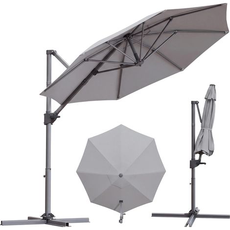 Parasol Déporté Carré 330x330cm, Parasol de Jardin Inclinable Rotatif 360° avec Manivelle, Protection UV50+, Toile Imperméable, pour Terrasse Balcon Piscine,Grau (1/5)