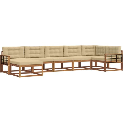 Outdoor-Sofagarnitur mit Kissen 7 pcs Natur und Beige vidaXL