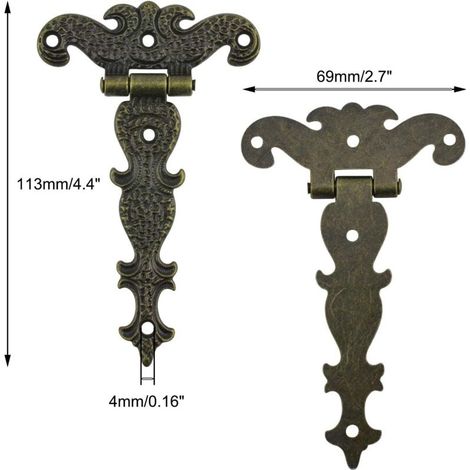 Möbelscharnier, Antike Scharniere, 6 dekorative Bronzescharniere für Schranktüren, Schmuckkästchen (1/4)