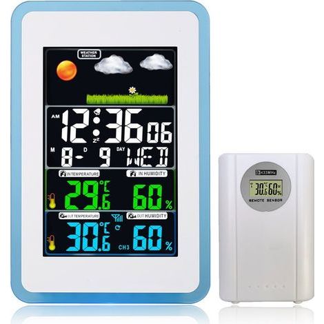 Longziming Multifunktionale Wetterstation – Digitalanzeige – 433 MHz – Thermometer und Hygrometer – Wettervorhersage, Tischuhr – Für Zuhause und Büro (1/5)
