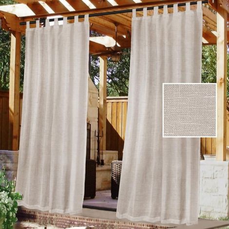 Sheer linen patio curtains, waterproof, privacy dividers, filter light, porch decor with removable self-adhesive ties for pergola, set of 2, 132 x 213 cm (1/5)