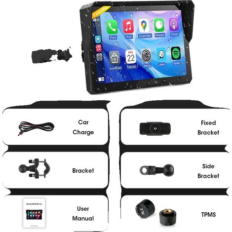 Motorrad GPS, wasserdicht, drahtlose Konnektivität, 7 Zoll TPMS (1/2)