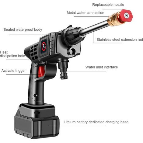 Nettoyeur Haute Pression sans Fil 50Bar pour Jardin avec Pistolet à Eau, Machine de Nettoyage à Pression pour Batterie Makita 21V (1/5)