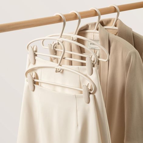 Lot de 5 Cintre Pantalon avec 2 Pinces Antiglisses Cintres Plastique Peu Encombrants, Porte Pantalon Coulissant, Cintres Pinces pour Jupes et Sous vêtements 34x21cm (1/5)