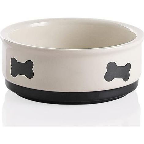 Gamelle en céramique pour chien avec motif d'os, gamelle pour nourriture de petits chiens, bol en porcelaine pour eau 473 ml (beige) (1/5)