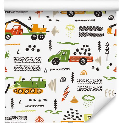 Papel pintado de camiones, excavadoras y coches para salón y dormitorio, 50x1000 cm. (1/5)