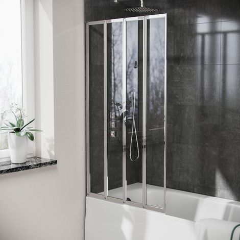 Parga 800 x 1400 mm 4 Fold Door Bath Shower Screen Chrome Frame (1/5)