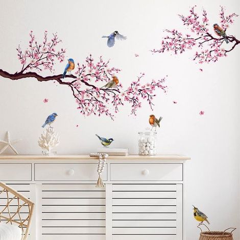 Vinilo decorativo de pared - 110 × 90 cm - Adhesivos de pared - Vinilos de flores de cerezo - Decoración del hogar - Autoadhesivo - Ideal para jardín, salón y dormitorio. (1/4)
