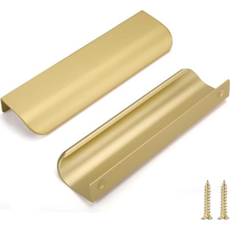 Set mit 15 goldenen Küchenschrankgriffen, goldene Griffe, 128 mm Lochabstand, verdeckte Griffe, Schrankgriffe, goldene Möbelgriffe, gebogene Aluminium-Schrankgriffe (1/5)