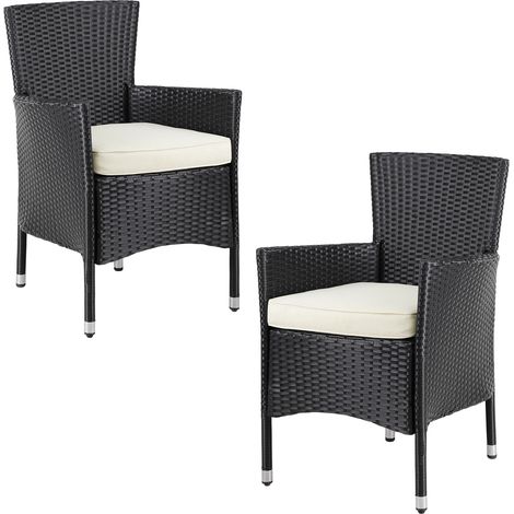 CASARIA® Gartenstühle 2er Set Polyrattan Stapelbar mit Auflagen 160kg Belastbarkeit Wetterfest Outdoor Garten Terrasse Balkon Stapelstuhl Stuhl Sessel  schwarz