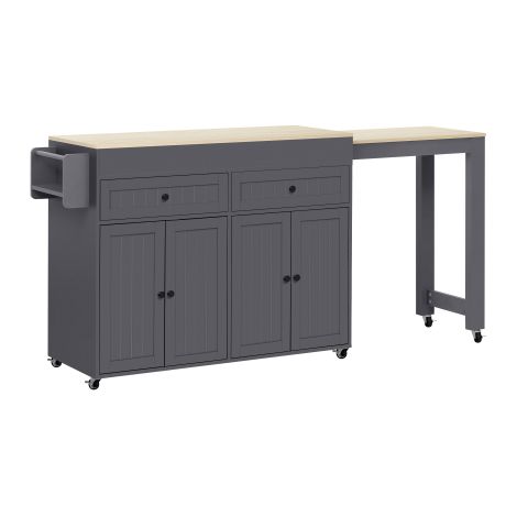 Îlot cuisine roulant extensible avec coin repas, tiroirs, rangement (1/5)