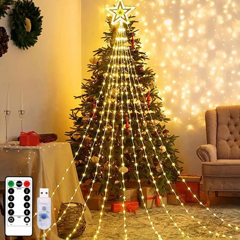 Weihnachtslichterkette mit Sternen, 2 m, 9 Stränge, 198 LEDs, kaskadenförmige Sternenlichterkette mit Fernbedienung, wasserdicht, Vorhänge mit (1/4)