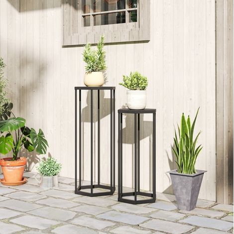 MEUBLIV Lot de 2 supports pour plantes noirs – structure hexagonale intérieur/extérieur (1/5)