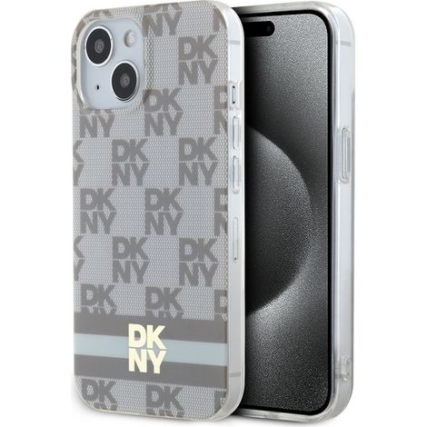Funda rígida DKNY DKHMP15SHCPTSE para iPhone 15/14/136,1" color beige/beige, con estampado a cuadros IML y rayas estampadas, compatible con MagSafe. (1/5)