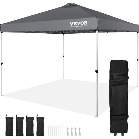 VEVOR Carpa Gazebo Emergente 304,8x304,8 cm Toldo para Cenador Tela Recubierta de Plata PU 250D Marco de Acero al Carbono con Bolsa con Ruedas 4 Sacos de Arena para Exterior, Jardín, Camping, Gris