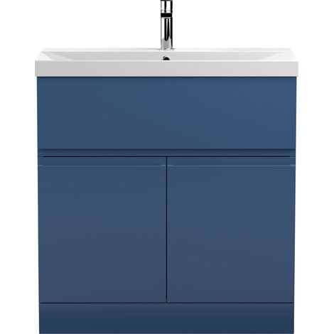 Hudson Reed Urban Floor Standing 2-Door Vanity Unit with Basin 3 Satin Blue - 800mm Wide (1/5)