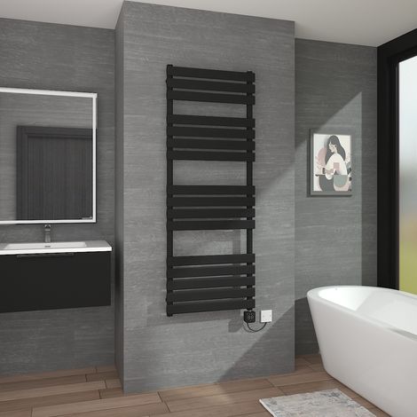 WiFi Touch Screen Thermostatic Towel Rail Black Flat1600x600mm (1/5)