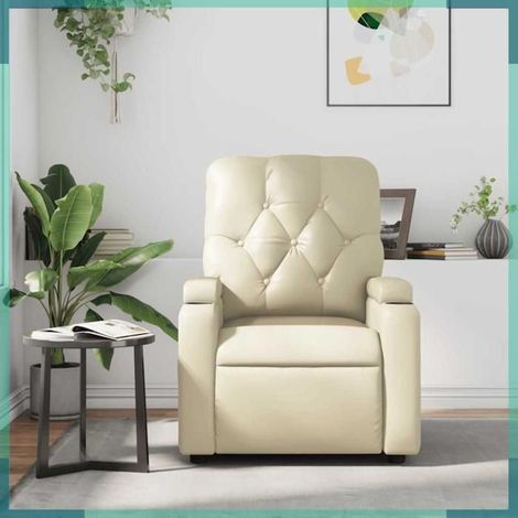 372511 Fauteuil Relaxation Massage 74x86cm Similicuir Crème Moteur Levage Vibra 6pts 110kg (1/5)