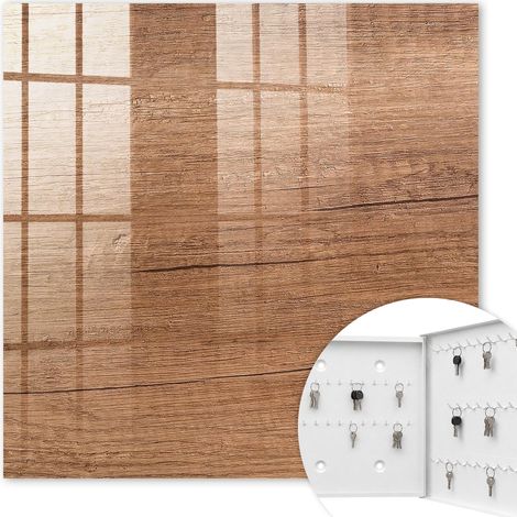 Armoire à clés - (30 cm x 30 cm) - Boîte à clés murale - Coffret de rangement pour clés - Couleur blanche - Ouverture vers la droite - Pour maison et bureau - texture bois