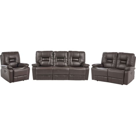 Ensemble Salon 6 Personnes 2 Canapés et Fauteuil en Cuir PU Marron avec Dossiers Réglables et Repose-pieds Confort et Design Beliani (1/5)