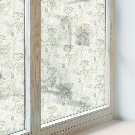 Fensterfolie 200x146 cm Blickdicht Folie für Badezimmer Schlafzimmer Sichtschutzfolie Fenster Milchglas Dekorativ Selbstklebend Botanisches Muster