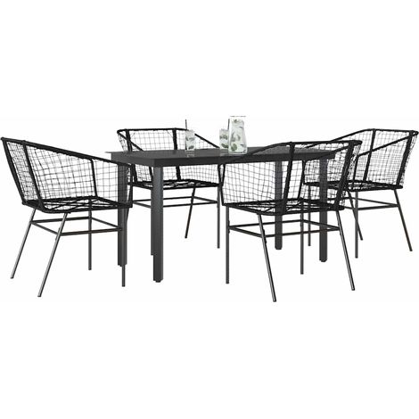 vidaXL Juego de comedor jardín 5 piezas ratán sintético vidrio negro (1/5)